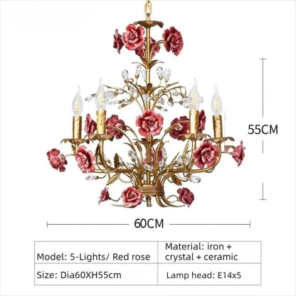 Suspension Chloé Fleur en céramique or rose à 5 lumières
