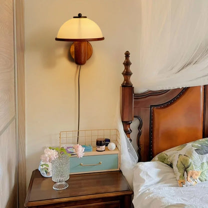 Élodie Fabric Shade Wall Lamp with Wooden Base Switch