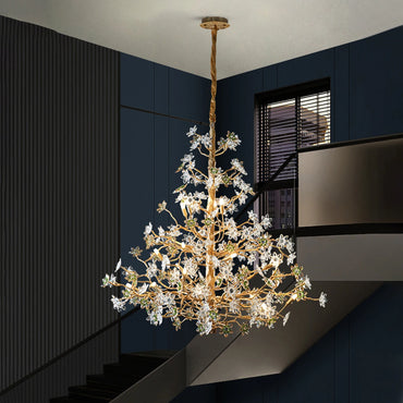 Lustre en cristal de laiton massif en forme de branche