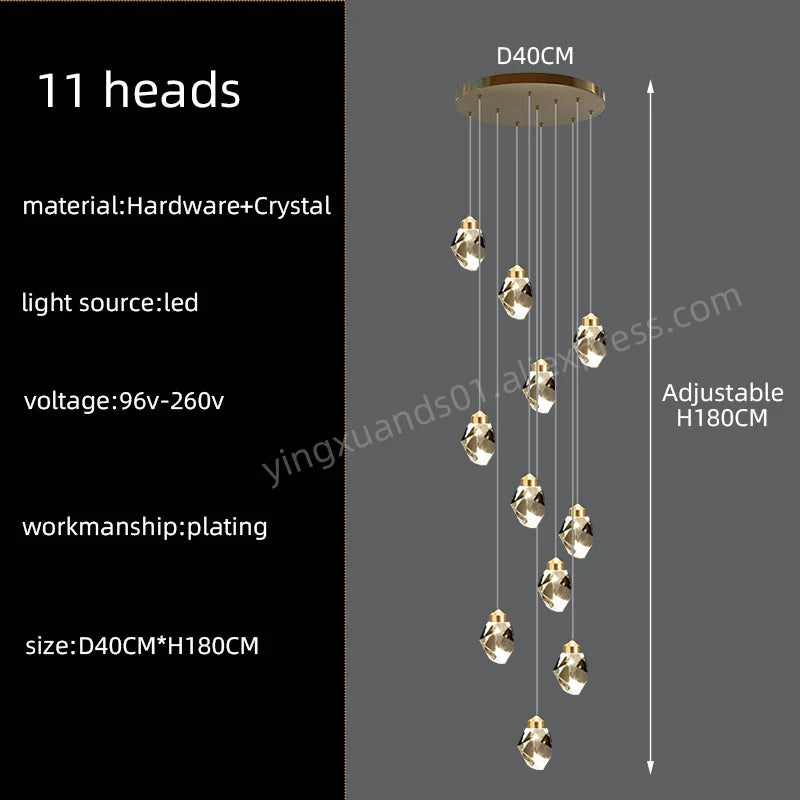Lustre d'escalier en cristal Lucienne Nordic pour intérieurs de loft et de villa