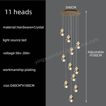 Lustre d'escalier en cristal Lucienne Nordic pour intérieurs de loft et de villa