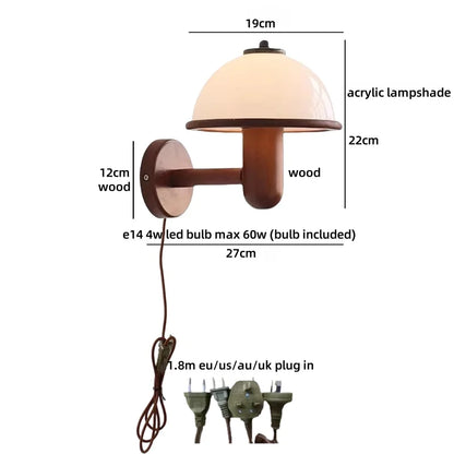 Élodie Fabric Shade Wall Lamp with Wooden Base Switch