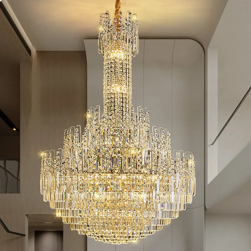 Lustre creux en cristal pour éclairage de hall en duplex et d'escalier