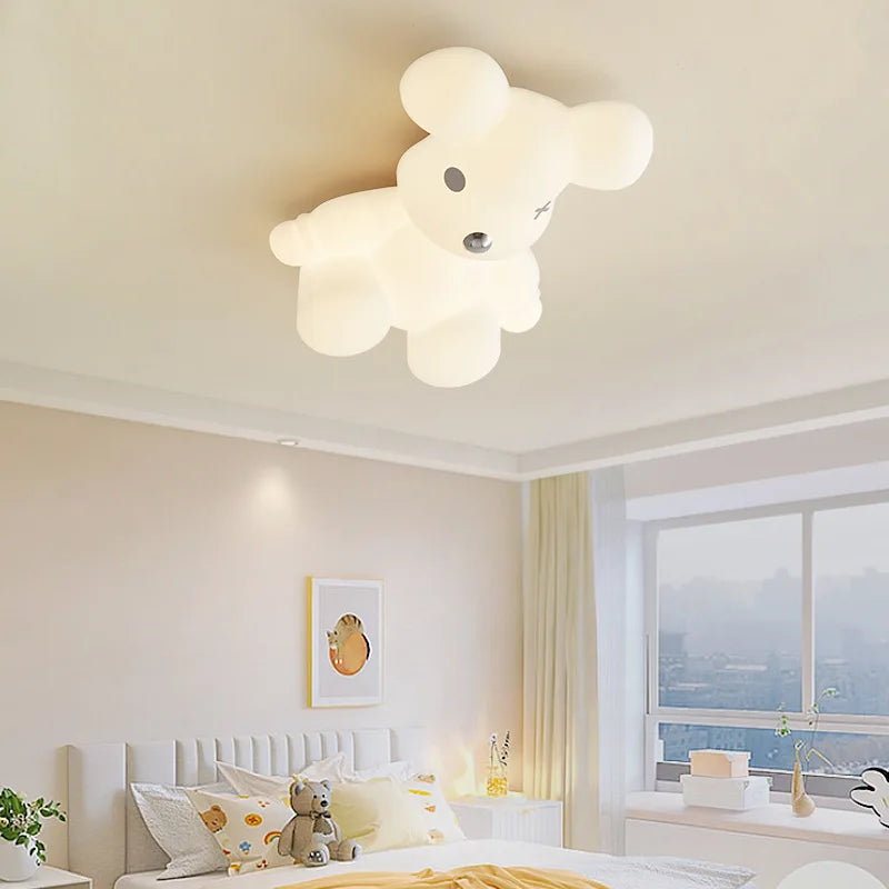 Amélie Nordic White Bear Kids LED Ceiling Light Minimalist