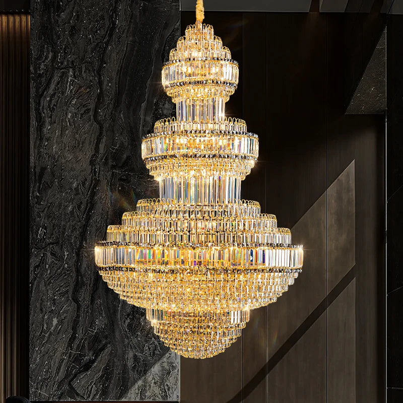 Lustre suspendu creux en cristal de luxe pour villa et hall d'hôtel