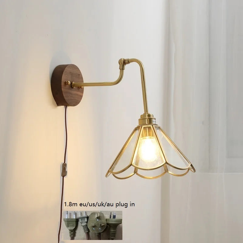 Camille Adjustable Fabric Wall Lamp with Copper Arm