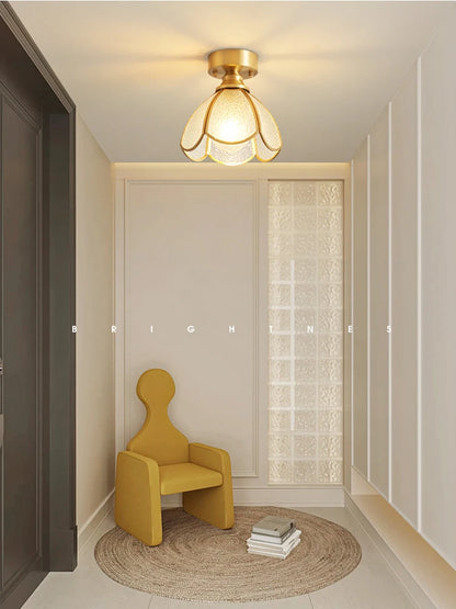 Adèle Classical Glass Ceiling Lamp Copper Frame Retro