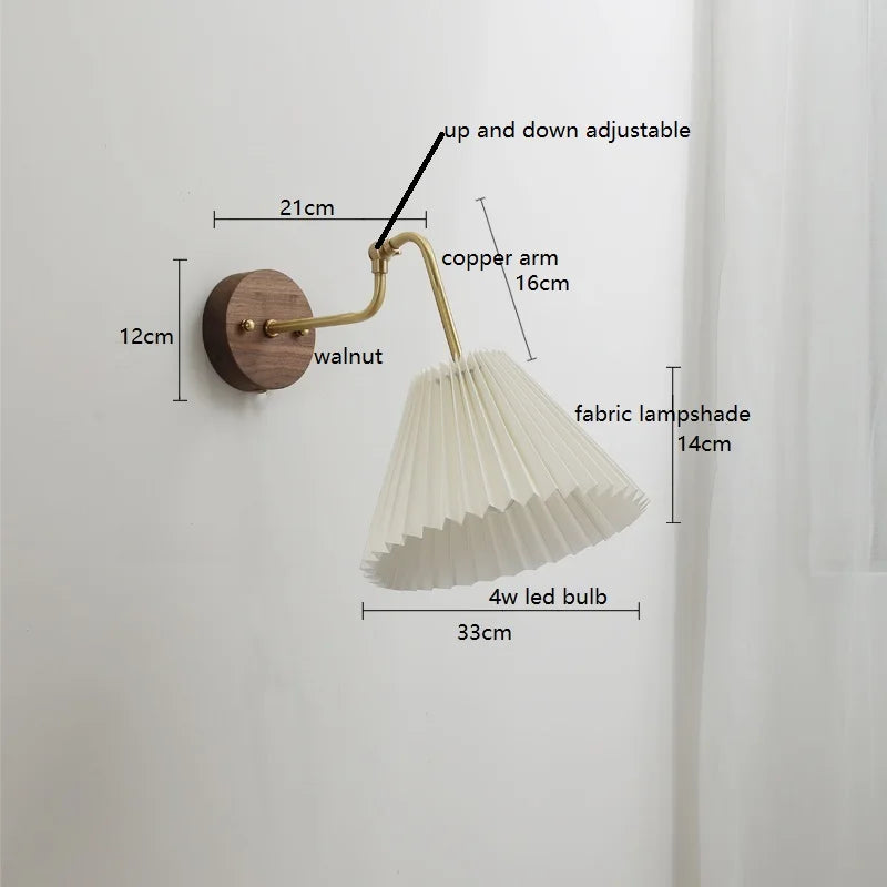 Camille Adjustable Fabric Wall Lamp with Copper Arm