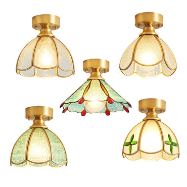 Plafonnier classique en verre Adèle, cadre en cuivre, rétro
