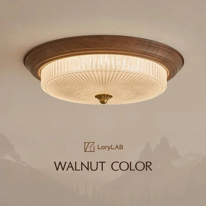 Juliette Walnut Art Deco Etched Glass Ceiling Light