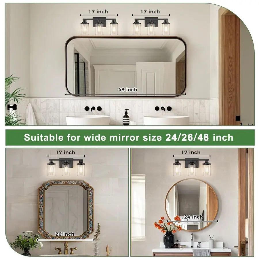 Applique murale de salle de bain Élodie 3 lumières noire pour miroir 43 cm