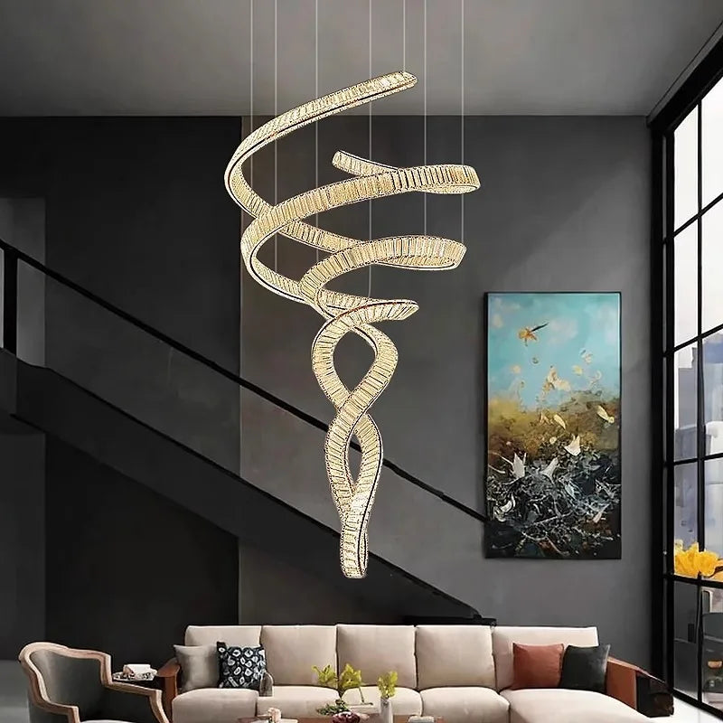 Lustre d'escalier Elara moderne en cristal avec LED, télécommande/contrôle tactile