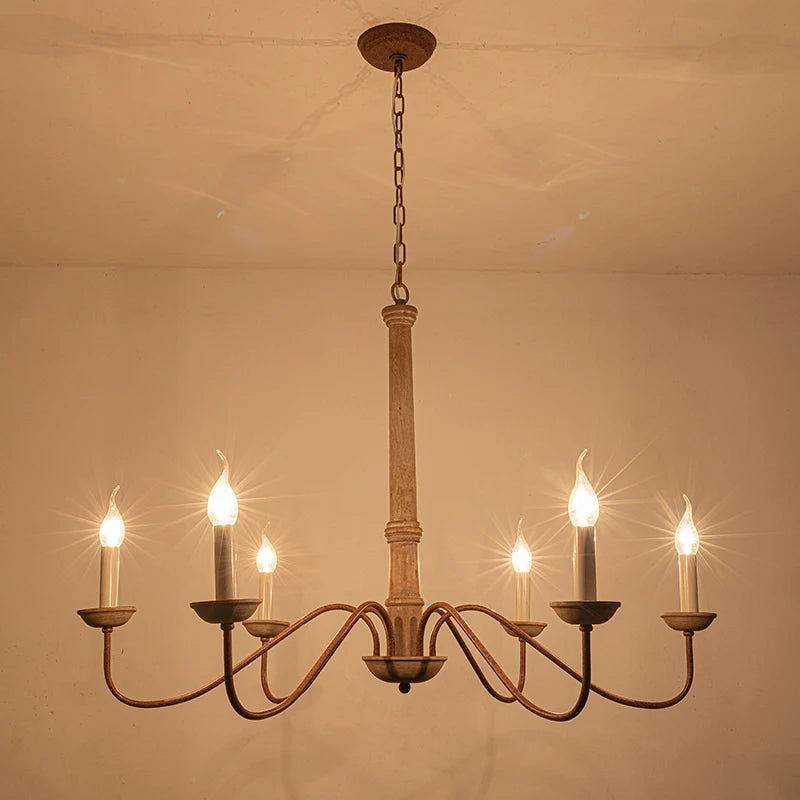 Lustre rustique en bois massif Amélie pour salles à manger et salons