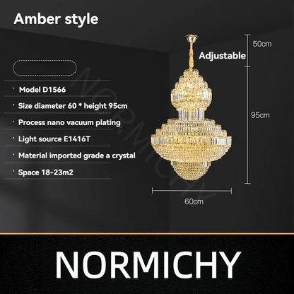 Lustre suspendu creux en cristal de luxe pour villa et hall d'hôtel