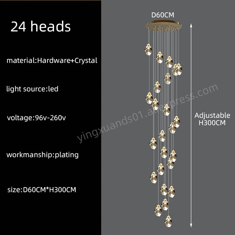 Lustre d'escalier en cristal Lucienne Nordic pour intérieurs de loft et de villa