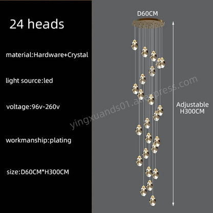 Lustre d'escalier en cristal Lucienne Nordic pour intérieurs de loft et de villa