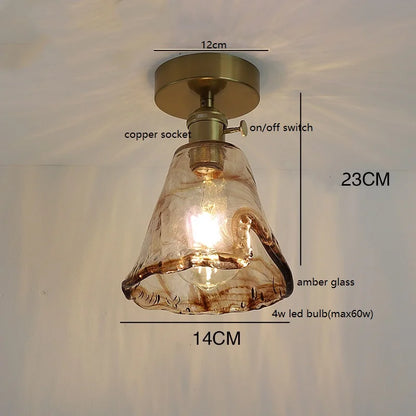 Éloise Amber Glass Copper Ceiling Light