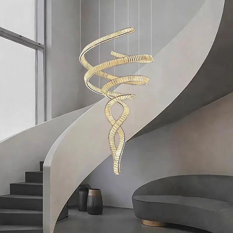 Lustre d'escalier Elara moderne en cristal avec LED, télécommande/contrôle tactile