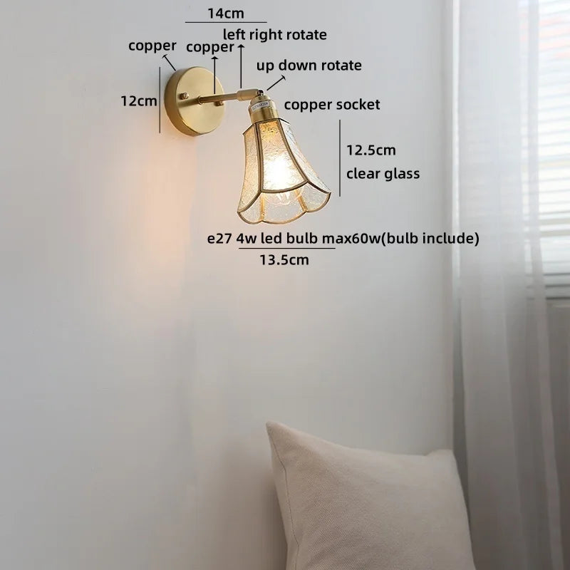 Amélie Nordic Glass Flower LED Wall Lamp Pink Copper