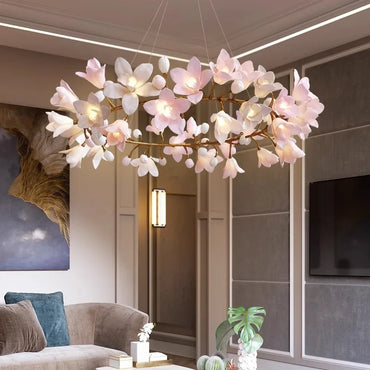 Suspension Éliane en céramique rose français avec branche florale