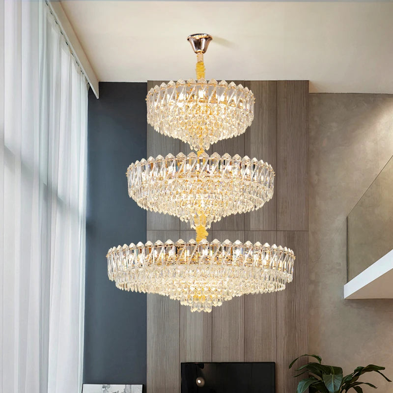 Grand lustre en cristal de luxe français Camille, LED dorées, éclairage pour grand hall