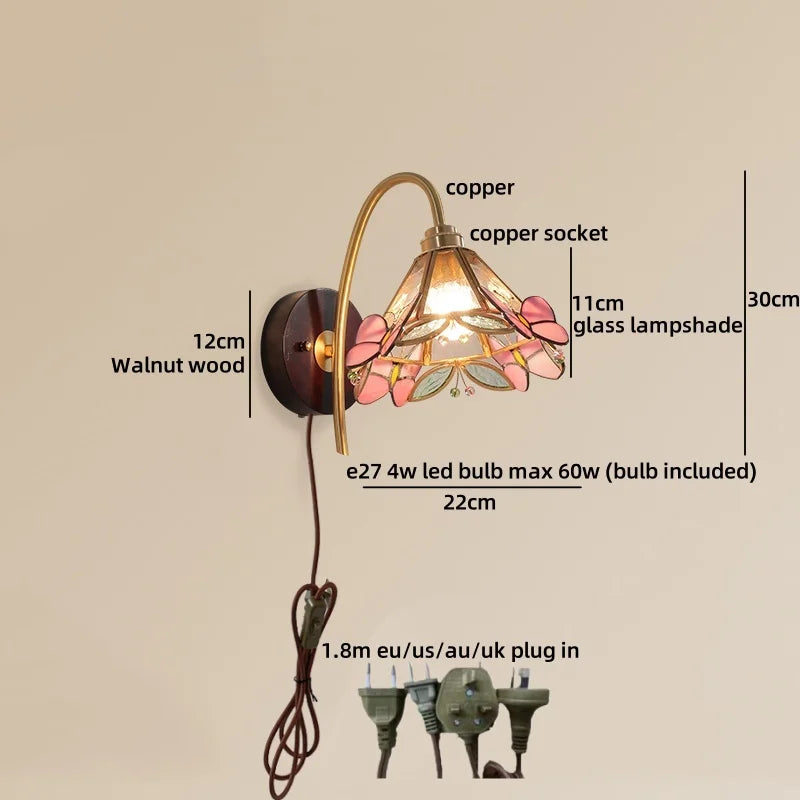 Amélie Nordic Glass Wood LED Wall Lamp Antique Brass