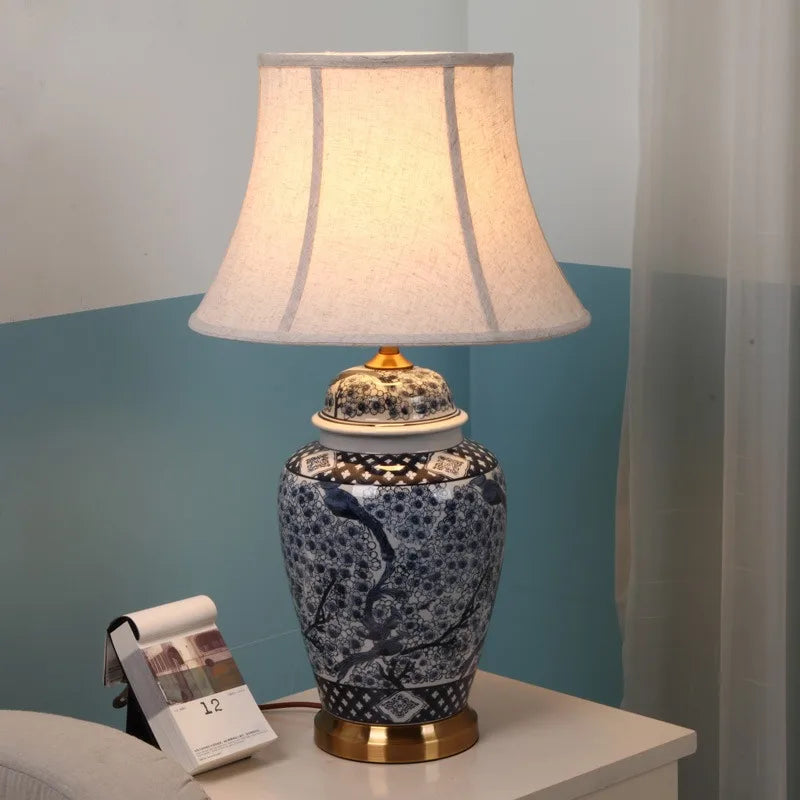 Lampadaire LED en céramique bleue et blanche pour chambre et salon