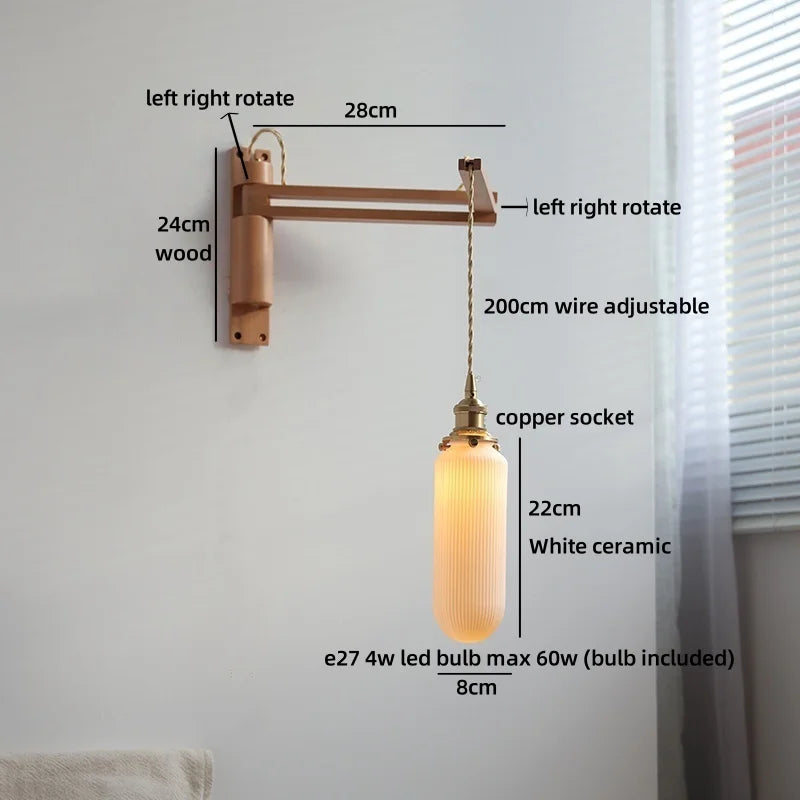 Applique murale Élise en céramique et bois pour chambre et salle de bain