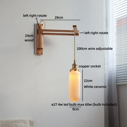 Applique murale Élise en céramique et bois pour chambre et salle de bain