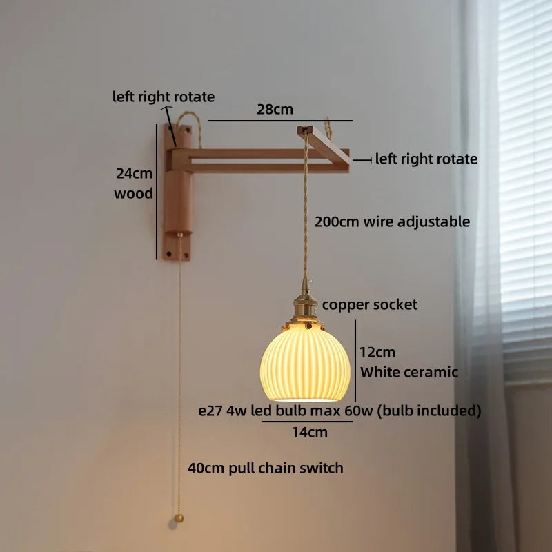 Applique murale Élise en céramique et bois pour chambre et salle de bain