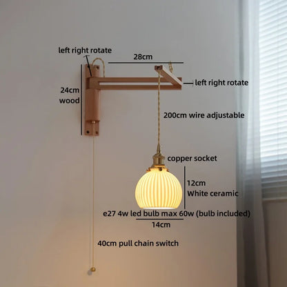 Applique murale Élise en céramique et bois pour chambre et salle de bain