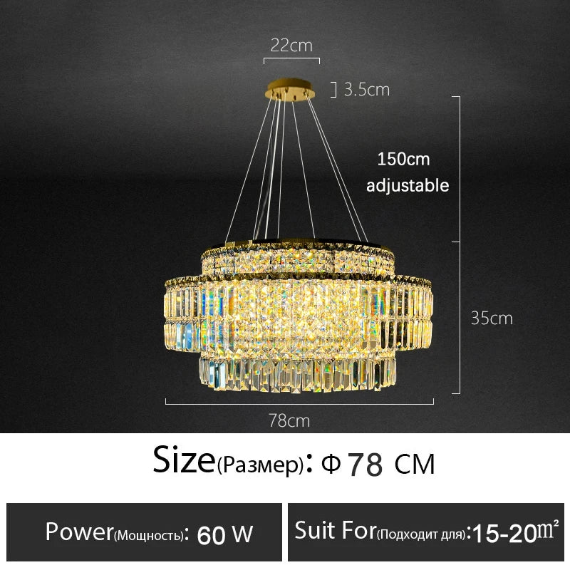 Isabelle Crystal Rectangle Pendant Light Luxury Gold Ceiling Lamp