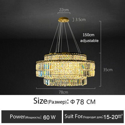 Isabelle Crystal Rectangle Pendant Light Luxury Gold Ceiling Lamp