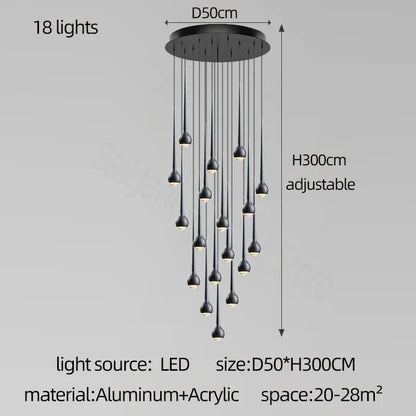 Amélie Modern Water Drop Staircase Crystal Pendant Lamp Luxury Bar Restaurant