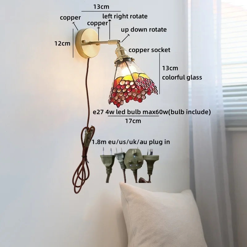 Applique murale LED Isabelle en verre bleu vintage et cuivre