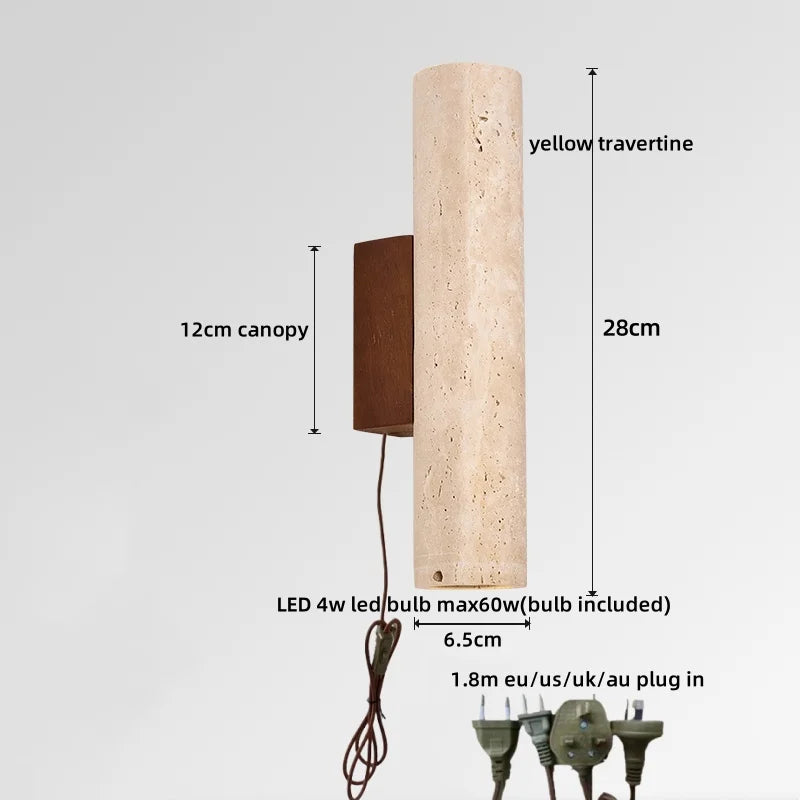 Élise Yellow Travertine LED Wall Lamp Japan Style Luxury