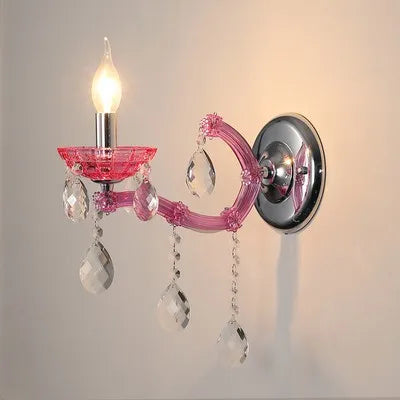 Lampes murales de chambre d'enfant européennes, princesse rose chaud, luminaire en cristal, lumières LED de fond de salon, Lamparas