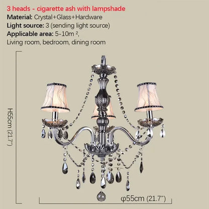 ELARA European Luxury Crystal Pendent Lamp Smoke Gray Living Room Restaurant Bedroom Villa Hotel Western Restaurant Chandelier