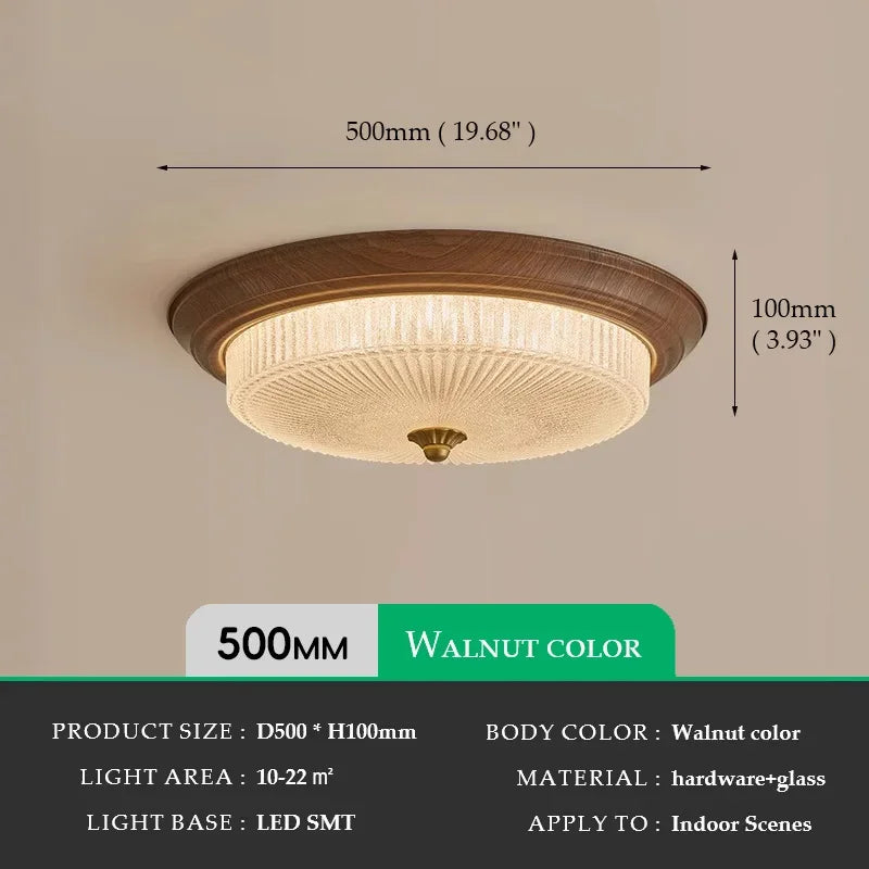 Juliette Walnut Art Deco Etched Glass Ceiling Light
