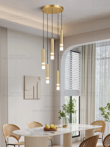 Lustre d'escalier Aurélie moderne en or avec LED