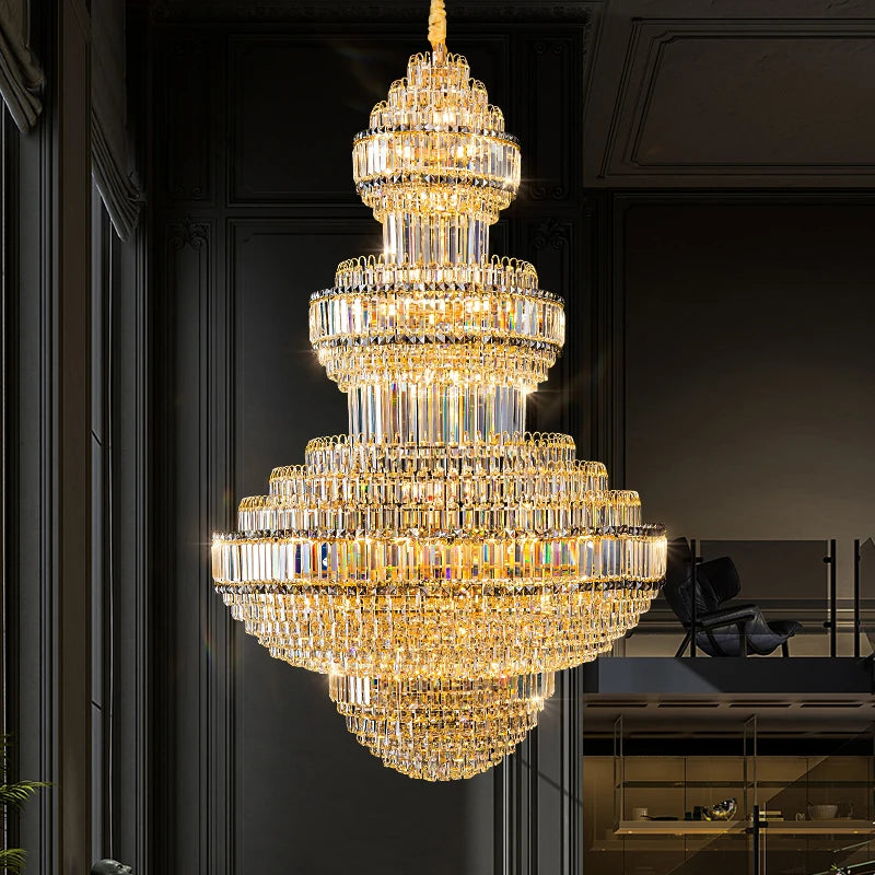Lustre suspendu creux en cristal de luxe pour villa et hall d'hôtel