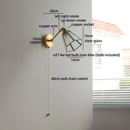 Élise Vintage Gold Glass Copper LED Wall Lamp Brass Arm