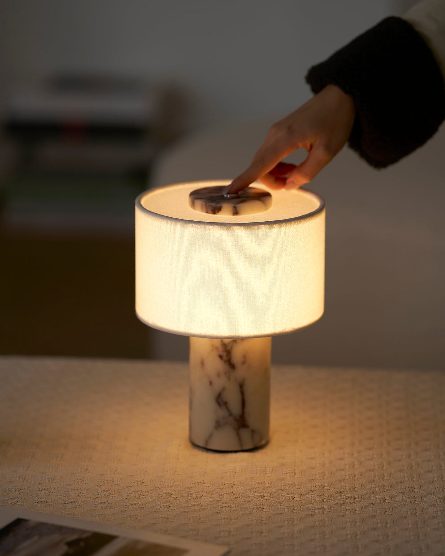Aurélie Marble Sediment Table Lamp with Fabric Shade