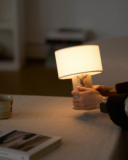 Aurélie Marble Sediment Table Lamp with Fabric Shade