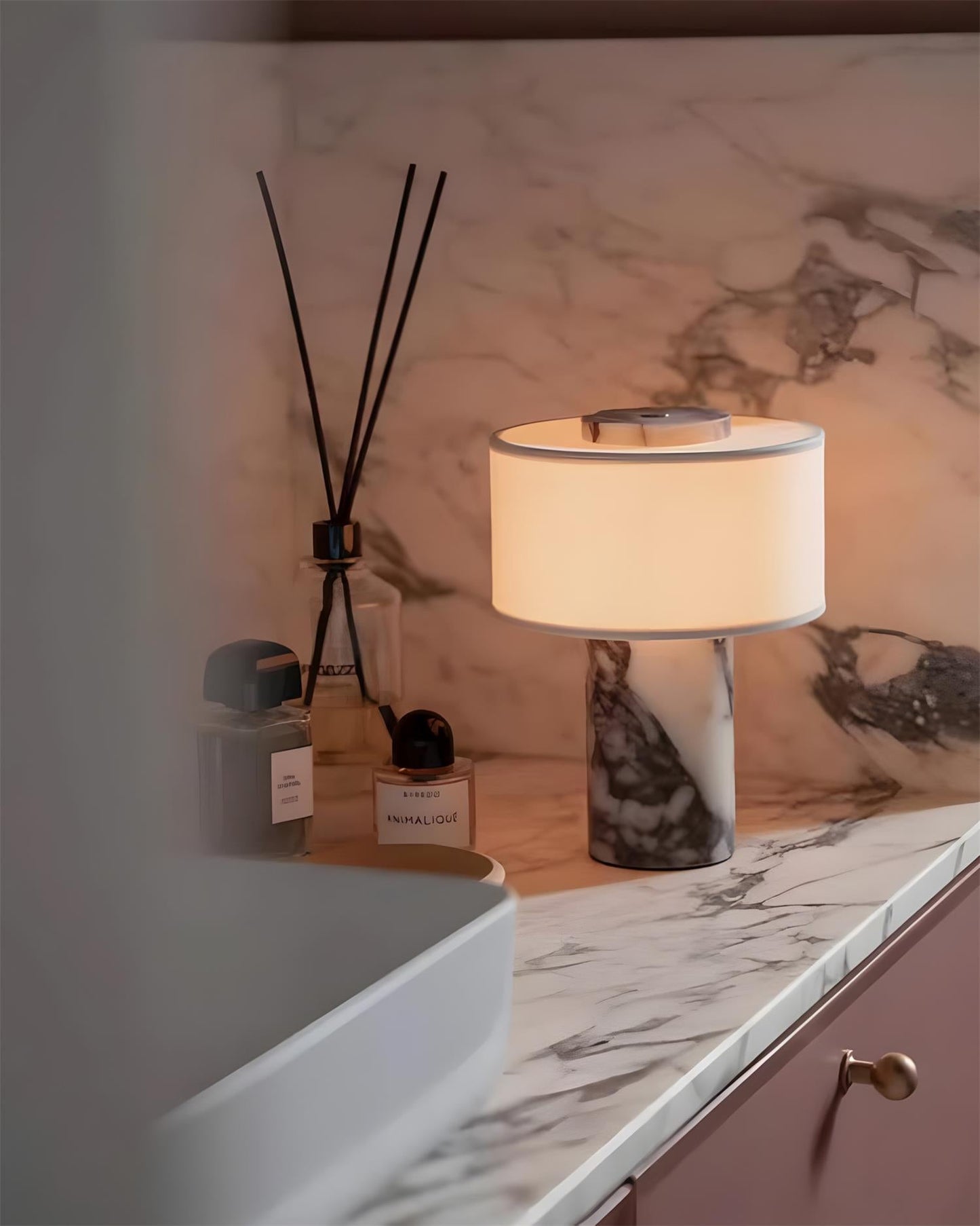 Aurélie Marble Sediment Table Lamp with Fabric Shade