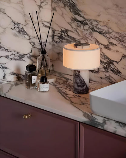Aurélie Marble Sediment Table Lamp with Fabric Shade