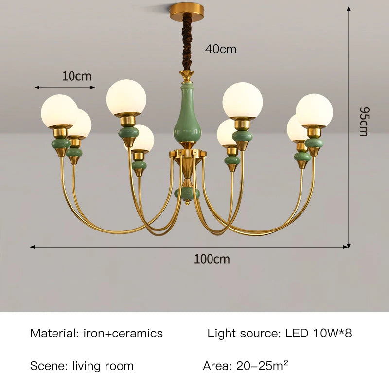 Lustre en céramique doré, minimaliste et rétro, avec lumières LED pour chambre et loft