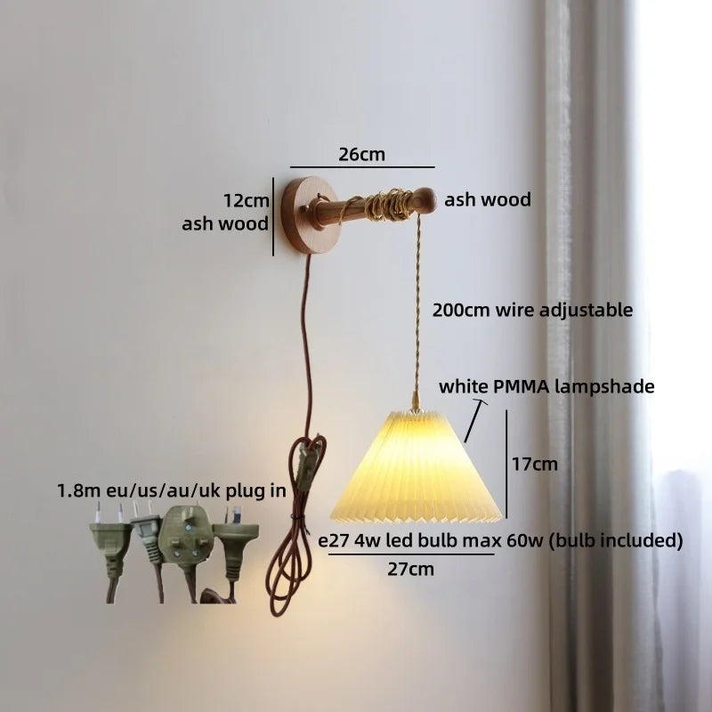 Madeleine Vintage Brass Wall Lamp with Ash Wood Base