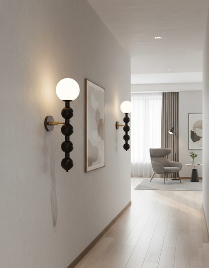 Selene Gourd Wall Lamp with Walnut Beaded Design and Warm Glow