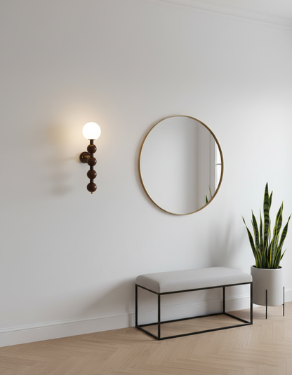 Selene Gourd Wall Lamp with Walnut Beaded Design and Warm Glow